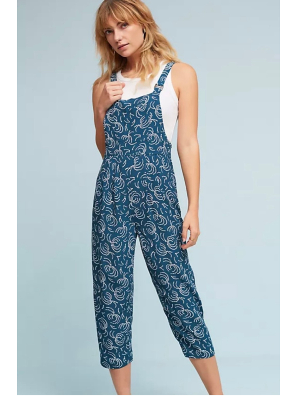 Women's Maeve Overalls Size xs Blue White Patterned Jumpsuit